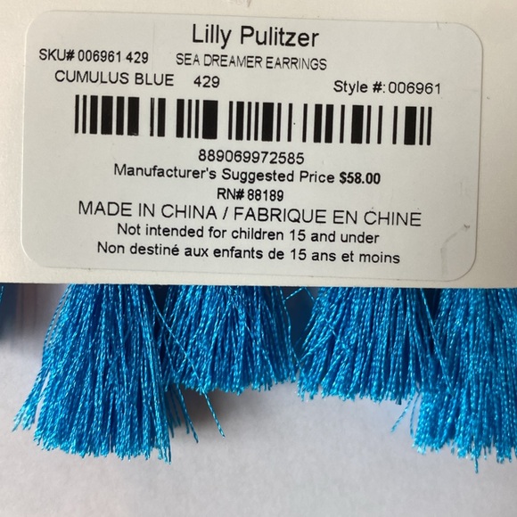 NWT Lilly Pulitzer Sea Dreamer Gold and Cumulus Blue Tassel Earrings - Picture 4 of 5
